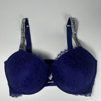 Victoria's Secret 36DDD *VERY SEXY* SHINE STRAP LACE PUSH-UP BRA *Night Ocean* - Image 1 of 4
