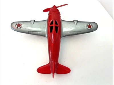Hubley Kiddie toy plastic airplane red silver 6" wingspan - Image 1 of 4
