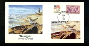 Commemorative Cover Birds National Audubon Society Michigan MI Sandpiper - Picture 1 of 2