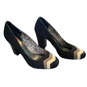 NEW MISSONI x Target Heels Black Suede Chevron Block Heel Leather sole WOMENS 10 - Picture 1 of 9