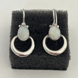 Vintage 925 Sterling Silver Opal Gemstone Dangle Drop Earrings - Imagen 1 de 9