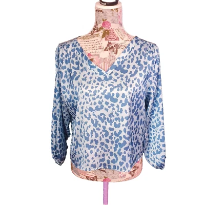 Cross Jeans Bluse Leoparden Print Blau Gr S - Bild 1 von 4