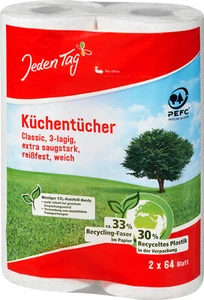 Jeden Tag Küchentücher Classic 3-lagig, extra saugstark, 2 x 64 Blatt - Bild 1 von 1