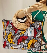 ASAKStyle Handbag, Fleur de Marriage Pattern African Wax Fabric, Woven Handles