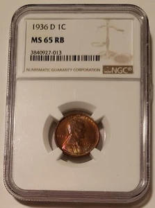 1936 D Lincoln Wheat Cent MS65 RB NGC - Picture 1 of 4