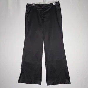 JS Collections Wide Leg Pants Women 14 Black Shiny Satin Zip Trouser Y2K Vtg - Picture 1 of 10