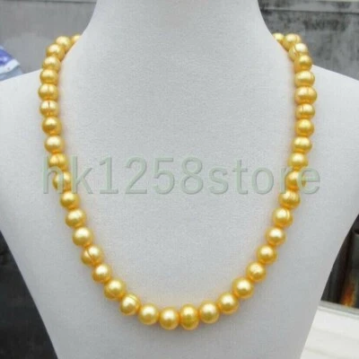 Single Strands South Sea AAA 8-9mm Natural Real Yellow Pearl Necklace 18" 14K GP - Image 1 of 4
