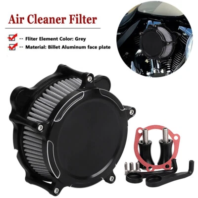 Black Cut Air Cleaner Grey Intake Filter For Harley Slim FLS Softail Deuce FXSTD - Image 1 of 4