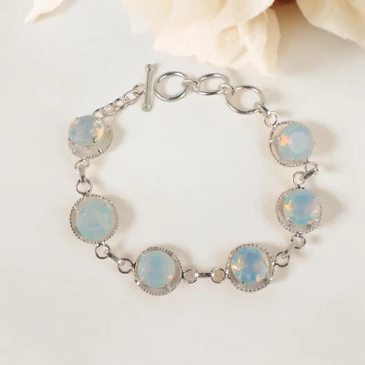 100% Genuine bracelet Milky Opal Gemstone 925 Sterling Silver bracelet - Image 1 of 4