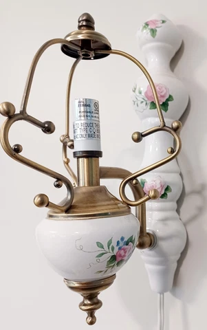 Pair Of Vintage Electric Ceramic Wall Sconces With Roses Cover
