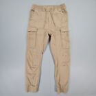 H&M Mens Cargo Pants Beige Small Cotton Drawstring Trousers Elastic Waist