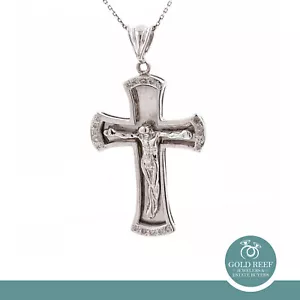Religious Diamond Crucifix Cross Pendant 0.20 TW 14K White Gold Large Size 2.25" - Picture 1 of 8