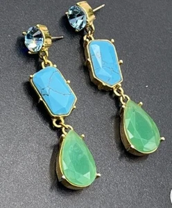 Kate Spade Turquoise Blues Green Linear Fiesta Crystal Dangle Drop Earring - Picture 1 of 20