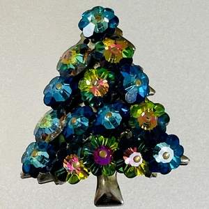 Watermelon Rivoli Margarita Christmas Tree Brooch Pin Flower Rhinestone Vintage - Picture 1 of 21