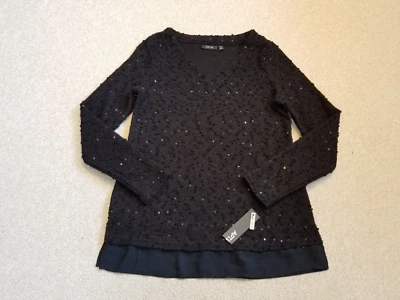 Suéter para mujer nuevo con etiquetas-APT. 9-"Corbata Negra Tejido Lentejuelas" Cuello en V Fairy grunge ls-PM Foto 1 de 4