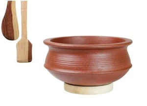 Terracotta Clay Pottery Mud Earthen Handi Cooking Serving Pot Red 1 L - Picture 1 of 3