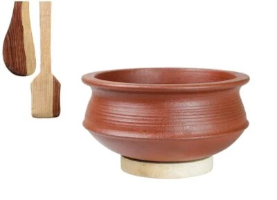 Terracotta Clay Pottery Mud Earthen Handi Cooking Serving Pot Red 1 L  - Image 1 of 3