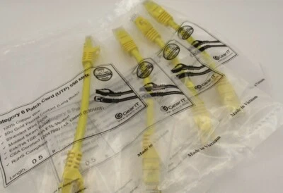 Cat6 cable RJ45 Ethernet 0.5FT LAN Network UTP Patch Copper Yellow set of 4 NEW - Image 1 of 4