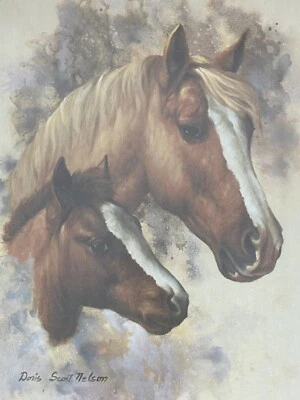 VTG Wood Framed Westerncore Litho Mare Foal Doris Scott Nelson Signed Art Home - Image 1 of 4