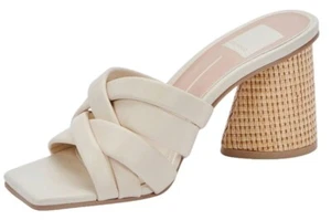 Dolce Vita Pazlee Ivory Leather Slip On Squared Toe Strappy Block Heel Sandals - Picture 1 of 7