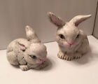Vintage Ceramic Bunny Rabbit Figurines Set of 2 Hand Painted Easter Spring Decor