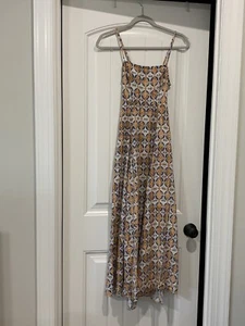 Maxi robe de soirée femme Free People taille 0 smock dos ouvert imprimé bohème orange bleu excellent état - Photo 1/22
