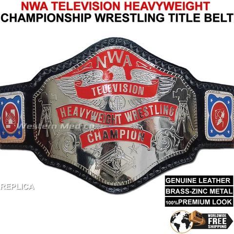 NWA Television Heavyweight Championship Belt Adult Size Zinc 4mm Genuine Leather Cover