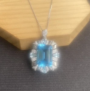 925 Silber natürlicher Blautopas facettierter Kristall Anhänger hochwertig - Bild 1 von 7