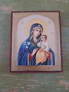 St Mary With Jesus "Eternal Bloom" Orthodox Icon. 4 X 5 Gold Print Wall Hanging - Picture 1 of 4