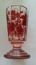 19th Century Antique Biedermeier Glass Cup Red Flash Painted Austrian Bohemian
