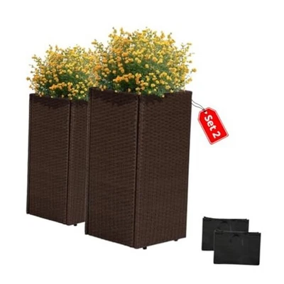  All-Weather Wicker Planters, Set of 2, 24 in Brown Square Assembly Required - Image 1 of 4
