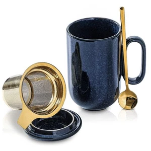 Ceramic Tea Cup Mug Infuser - Large 16 oz Hot Loose Steeping Handle Teacup wi... - Picture 1 of 7