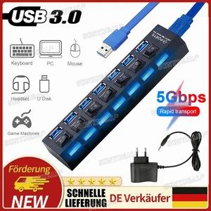 7 Ports USB 3.0 Hub Aktiv mit Netzteil Verteiler USB Für PC Laptop Fast Speed⭐⭐⭐ - Afbeelding 1 van 12