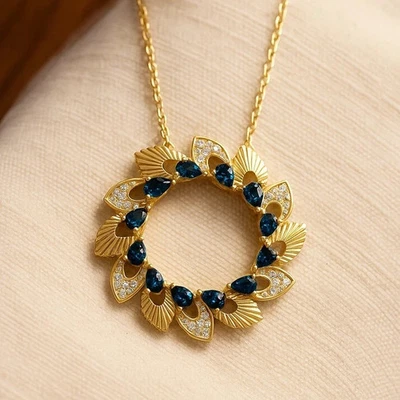 Cadena colgante pera simulada topacio azul Londres enchapado amarillo encanto regalo cumpleaños Foto 1 de 4