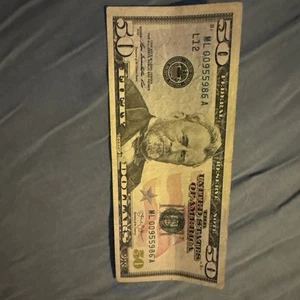 2013 $50 Dollar Bill, Serial Number ML 00955986 A - Picture 1 of 6