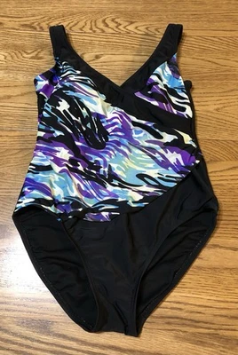 Traje de baño Catalina para mujer grande 12 14 vintage negro púrpura sujetador acolchado de una pieza Foto 1 de 4