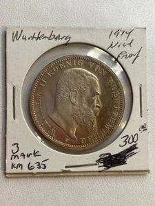 1914 F German States Württemberg 3 Mark Nice Proof! - Picture 1 of 2