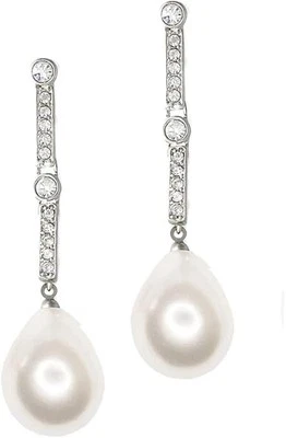 Brinco longo Kenneth Jay Lane cristal e cultura gota de pérola clipe - Imagem 1 de 2