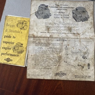 Briggs & Stratton Operating Maintenance Instructions 92500-92598, 92900-92998 - Image 1 of 3