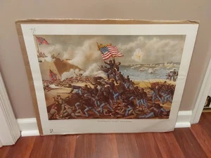 Antique 1890 Kurz & Allison Chromolithograph "STORMING FORT WAGNER" Civil War - Picture 1 of 6