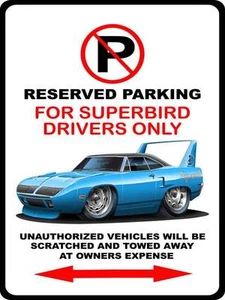 1970 Plymouth Superbird Mustang Muscle Car-toon No Parking Sign NEW - Picture 1 of 1