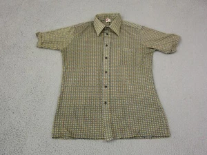 Vintage Sears Shirt Mens Large Blue Yellow Paisley 70s Big Collar Disco Poly - Picture 1 of 12