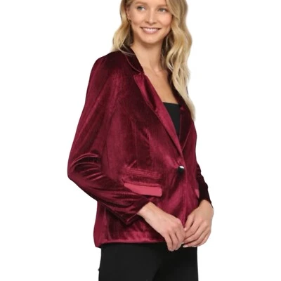 Blazer FATE Borgoña Rojo Terciopelo Lujo Solapa con Muescas Un Botón Para Mujer Talla S Foto 1 de 4
