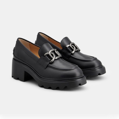 TOD’S Scarpe Lefu Tod's donna nere pasta fritta attorcigliata fibbia suola spessa sollevamento