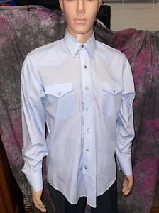 Camisa de vestir vintage de los años 90 Wrangler corte vaquero ajuste regular azul perla a presión 16 35 - Imagen 1 de 10