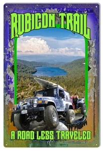 JEEP RUBICON TRAIL A ROAD LESS TRAVELED 18" HEAVY DUTY USA MADE METAL ADV SIGN - Picture 1 of 1