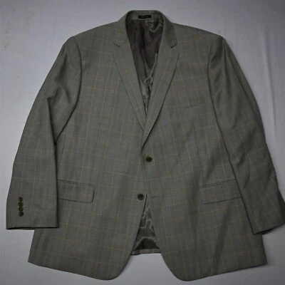 Pronto Uomo Platinum 54L Khaki Plaid 100% Wool Men Blazer Suit Jacket Sport Coat - Image 1 of 4