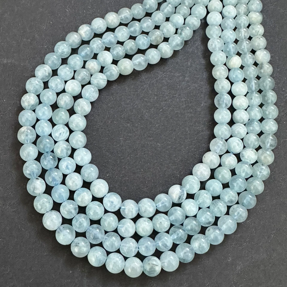 B3-03 - 6,5 MM AQUAMARIN KUGELN STRANG POLIERT - Bild 1 von 1