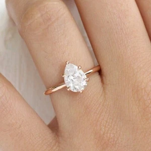 Anillo de compromiso solitario moissanita cortado pera de 9X6 mm incoloro oro rosa 10k 7 - Imagen 1 de 5