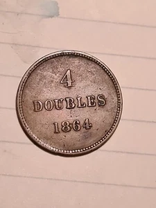 1864 Guernsey 4 Doubles Coin - Picture 1 of 2